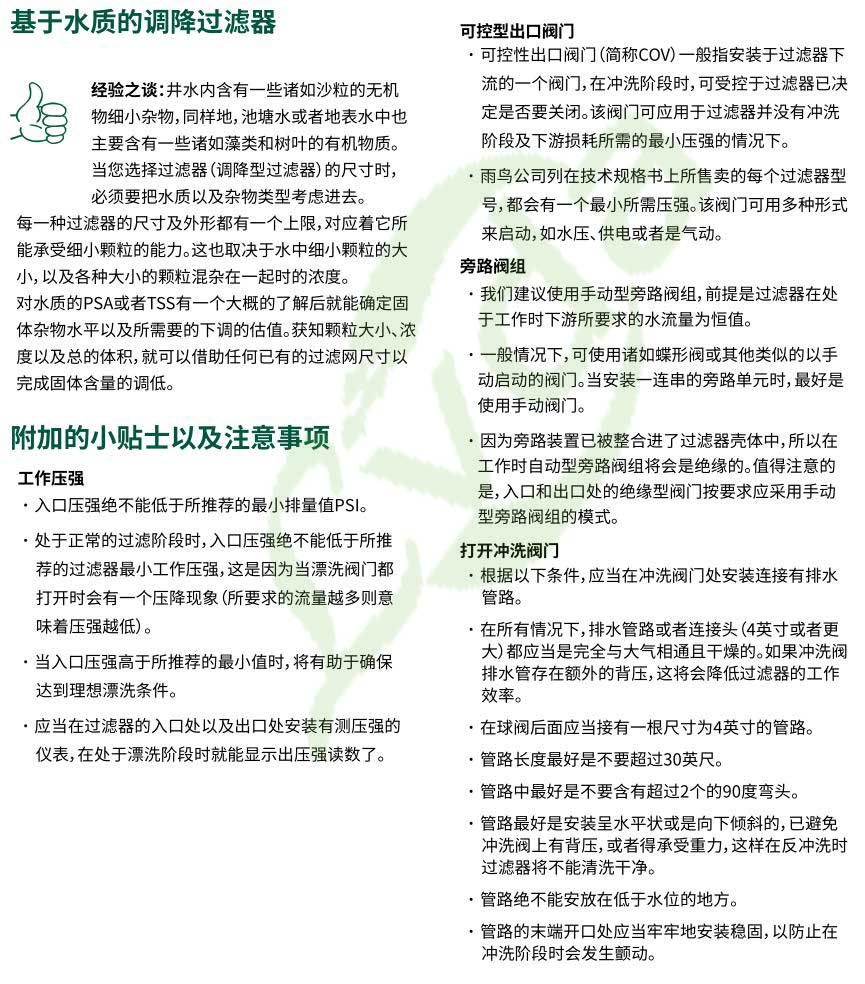 濾達(dá)基于水質(zhì)的調(diào)降過濾器